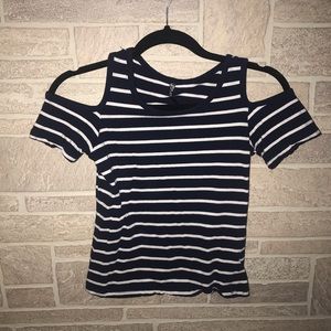 Navy blue with white stripes short sleeve